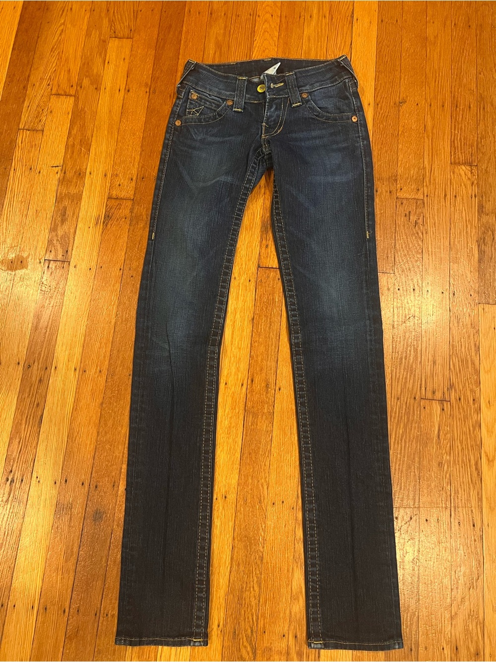 Vintage True Religion Johnny Jeans Size 24 Dark Wash Low Rise Straight Leg Y2K